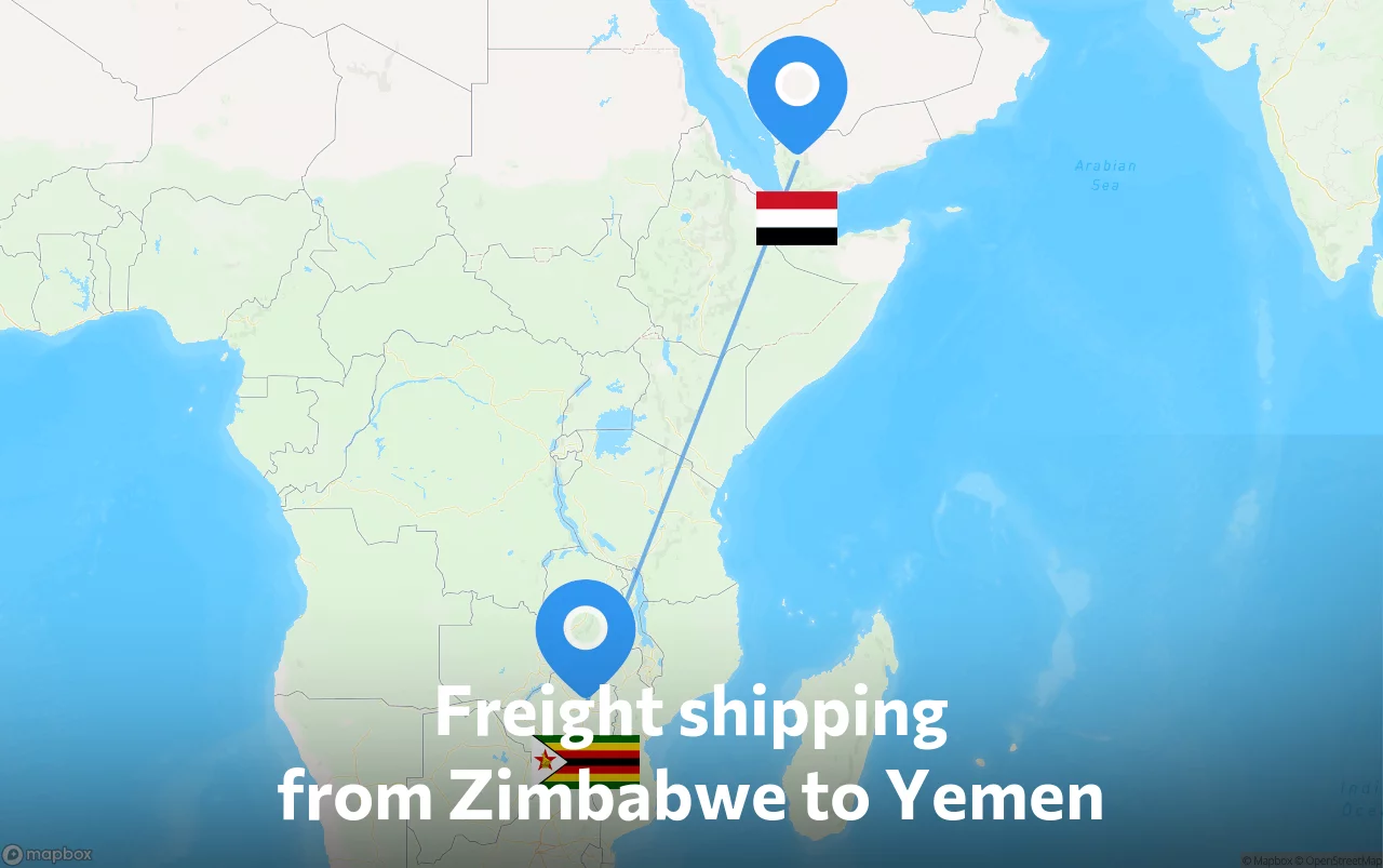 Shipping route from Zimbabwe to Yemen